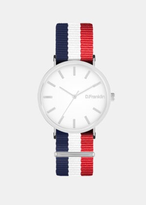 DFranklin Bílé hodinky s modro červenym páskem D.Franklin
